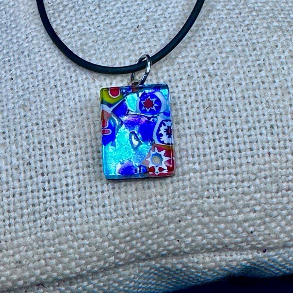 Murano Glass Pendant Leather Necklace